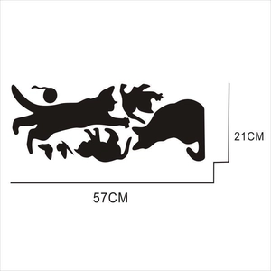 Detail view of 3D black cat wall stickers set with dimensions 57cm by 21cm for home decor