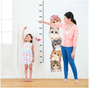 Detailed kids height measurement wall sticker with cute cartoon cats and numeric scale