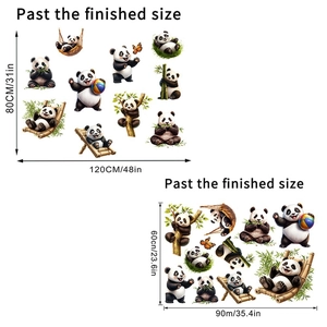 Detail showing cartoon panda wall sticker layouts in sizes 120x80cm and 90x60cm