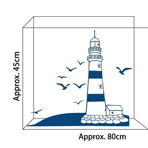 Nordic sailing wall sticker with lighthouse and seagulls in navy blue PVC design