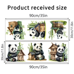 Detailed size chart for panda and bamboo wall stickers measuring 90cm by 30cm for home decor