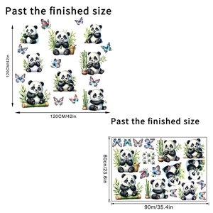 Detailed dimensions of panda wall decals showing layout and finished application sizes