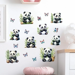 Detail of cute panda and butterfly waterproof wall stickers for kids room decor