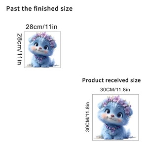 Size comparison chart for cute cat wall sticker showing 30x30cm and 28x28cm dimensions