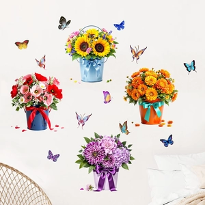 Sunflower Daisy Butterfly Waterproof PVC Wall Stickers For Living Room Bedroom Kids Room Home Decor DIY Flower Potted Plant Decals