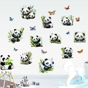 Cute panda sleeping with bamboo and colorful butterflies waterproof wall decals for nursery