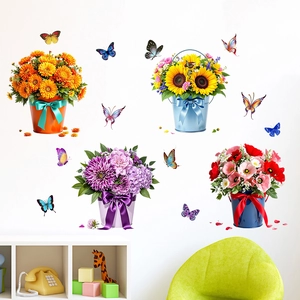 Waterproof sunflower and butterfly wall stickers for living room and bedroom decor