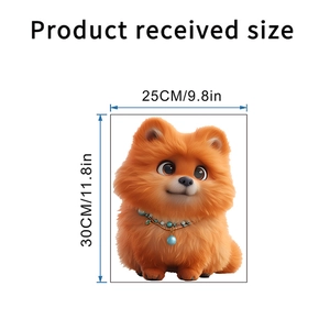 Detail showing cartoon Pomeranian wall decal size dimensions 25x30cm on white background