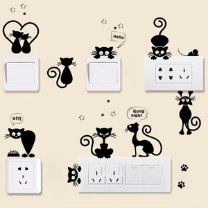 Detailed view of 3D black cat switch stickers for bedroom and dorm wall decor