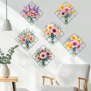 Adesivi Murali Floreali in PVC Impermeabili Autoadesivi a Griglia Decalcomanie a Bouquet di Fiori per Decorazione Parete Soggiorno Camera da Letto