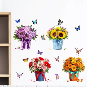 Waterproof self-adhesive sunflower and butterfly wall decals for home room decoration
