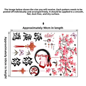 Detailed view of Chinese New Year wall decals featuring peach blossoms and Fu character