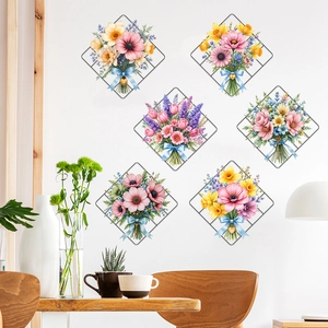Adesivi murali bouquet di fiori con motivi a griglia per decorazione soggiorno