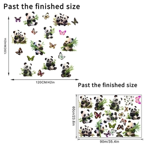 Detail of DIY panda and bamboo wall stickers showing layout and size dimensions