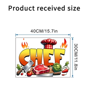 Detailed view of chef theme kitchen wall sticker with dimensions 40x30cm