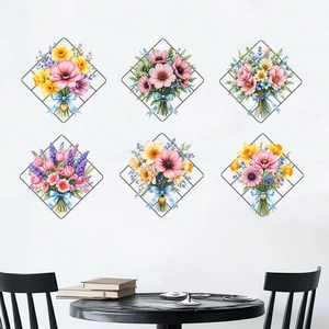 Dettaglio di 6 adesivi murali autoadesivi con disegni di bouquet di fiori colorati