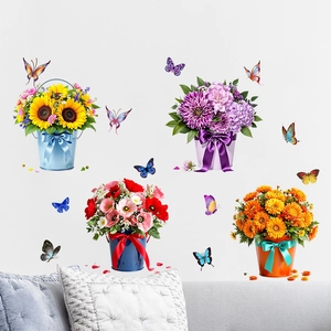 Detail of sunflower and butterfly self-adhesive waterproof wall stickers for home decoration