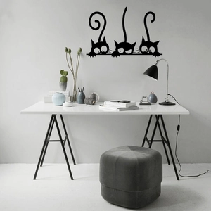 Self-adhesive wall stickers with three funny black cartoon cats for living room decor