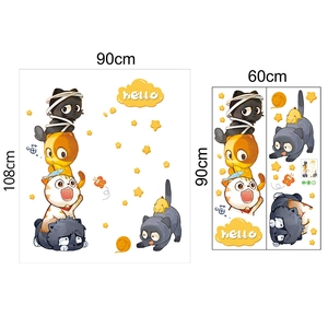 Detail showing cartoon cats with dimensions of 90x108cm on white background stickers