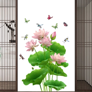 Waterproof lotus leaf and dragonfly wall sticker set for living room home decor