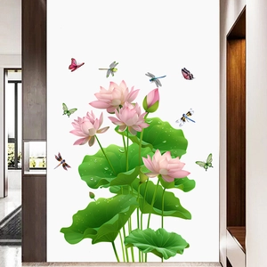 Lotus Flower Leaf Butterfly Dragonfly Wall Stickers PVC Waterproof Self Adhesive Wall Decals For Living Room Decor Art