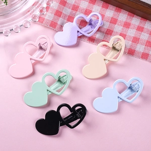 Barrettes à Cheveux Double Cœur Doux pour Femmes Filles Épingles à Cheveux en Résine Peinte Pinces à Frange Accessoires