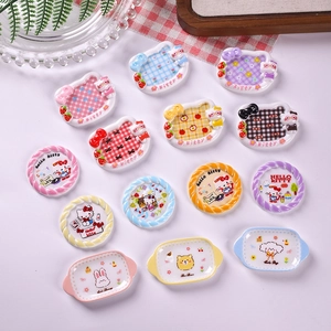 Miniature resin cartoon plates for DIY crafts featuring cute animals in pastel colors