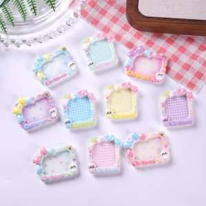 Miniature Chiikawa resin frames with bows for DIY crafts and phone case decoration