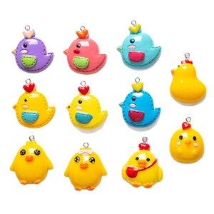 Cute resin cartoon bird and chick DIY pendants for jewelry with shiny finish in multiple colors