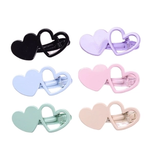 Lot de six barrettes à cheveux en métal en forme de cœur aux couleurs pastel
