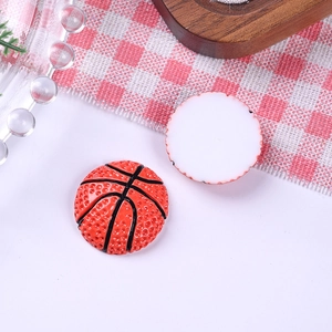 Flat back resin basketball charms with orange texture and black seams for DIY crafts