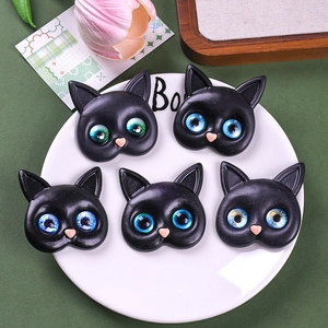 Black Cat Head Resin Charms With Large Colorful Glass Eyes For DIY Fridge Magnet Shoe Buckle Phone Case Decoration Accessories
