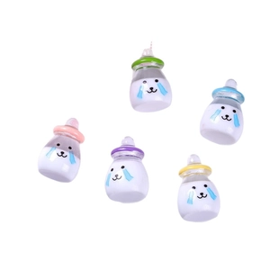 Set of 5 miniature resin baby bottles with cute cartoon expressions for DIY crafts
