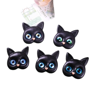 Black resin cat head charms with realistic colorful glass eyes for DIY crafting projects