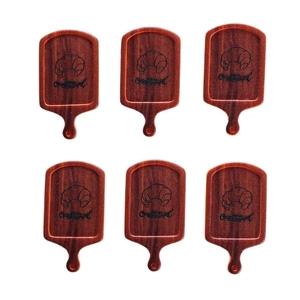 Pack of 6 miniature resin food trays with croissant illustration and wood texture