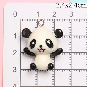 Cute 3D resin panda pendant with metal ring measuring 2.4x2.4cm for DIY keychains
