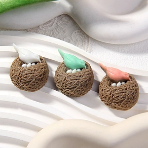 Three-piece forest style resin bird nests with colorful birds for DIY phone case decor