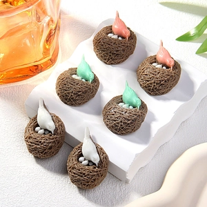 Miniature resin bird nest set with colorful birds and eggs for DIY landscape crafts
