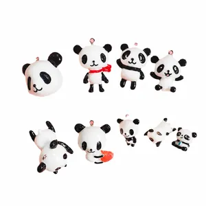 Cute resin panda charm pendants in various poses for DIY keychains and accessories