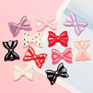 Cartoon Resin Bowknot Cabochons Flatback Charms Polka Dot Glitter DIY Crafting Accessories For Hair Clips Phone Case Decoration
