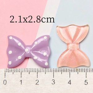 Polka dot and glitter resin bow charms for DIY phone cases and hair clips, 2.1x2.8cm size