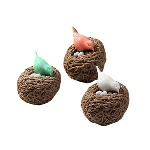 Three-piece miniature resin bird nest set with colorful birds and eggs for DIY crafts
