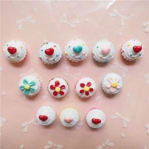 Set of resin artificial heart cupcakes and sweet cream accessories for DIY crafting