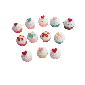 Set of 12 colorful resin miniature heart cupcakes for DIY crafts and phone case decor