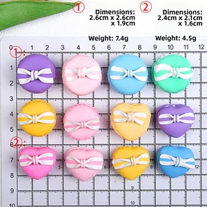 Breloques macarons en résine en forme de cœur et rondes avec nœuds pour coques de téléphone