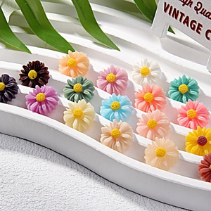 Flores de margarita de resina de 12mm en soporte para manualidades y joyería creativa
