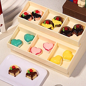 DIY Resin Heart Cake Miniatures Set with Macarons and Cream Display Box for Crafts
