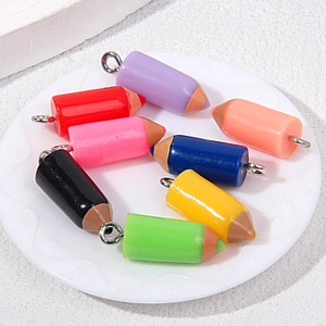 Colorful resin 2B pencil charms with metal rings for DIY jewelry and accessory making