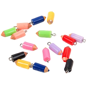 Colorful resin pencil charms with metal loops for DIY jewelry making and handmade crafts