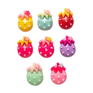 Polka dot strawberry resin flatback charms with tiny floral accents in various colors